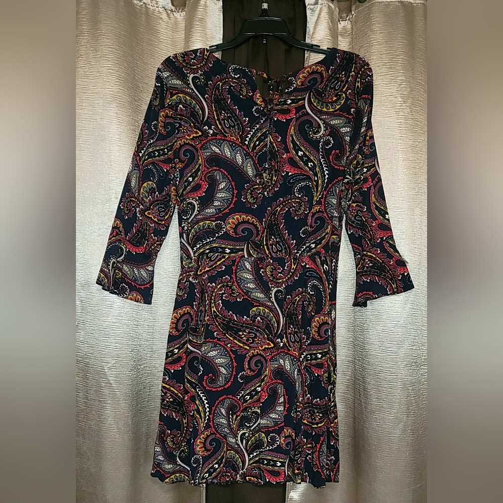 Banana Republic Black and Red Midi Dress with Cowl Neck 3/4 Sleeves